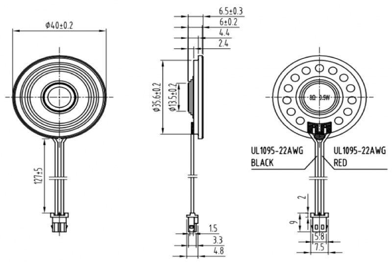 SED-40R6.5-8N0.5RC dimension drawing